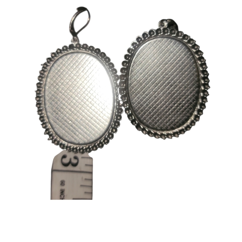 Southwestern Oval Dangle Earrings | Boho Aztec Print | Silver Tone - Picture 3 of 3